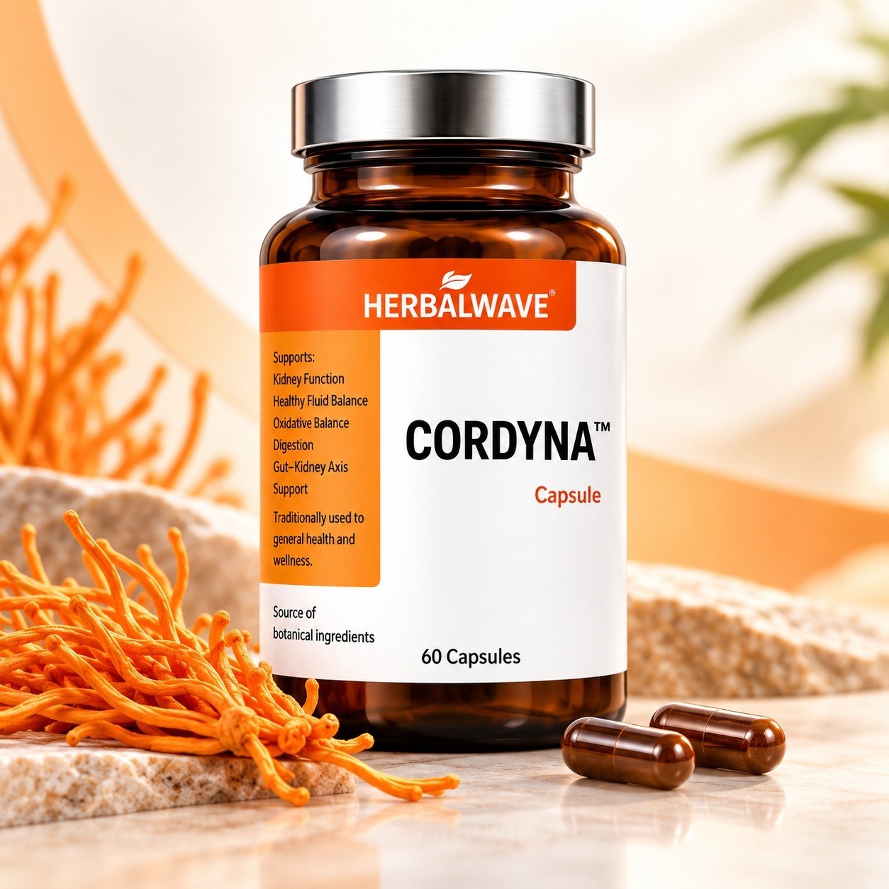 Herbalwave Cordyna capsule bottle