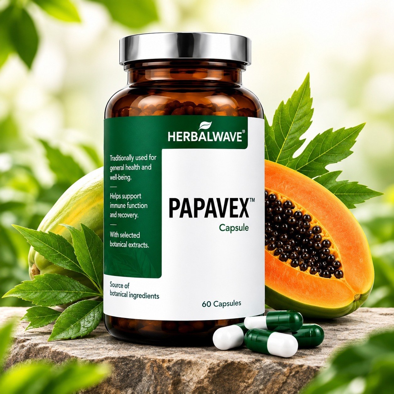 Herbalwave Papavex capsule bottle